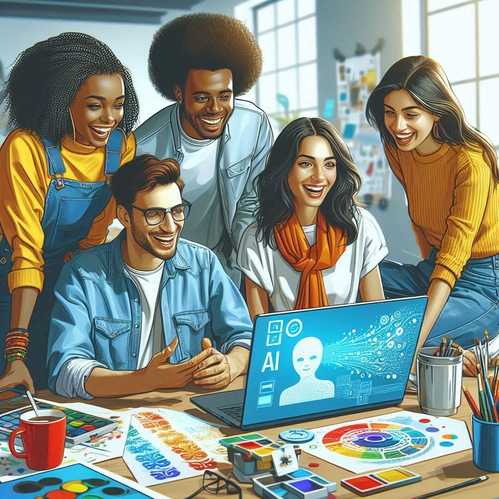 manusia sedang membuat karya digital dengan AI