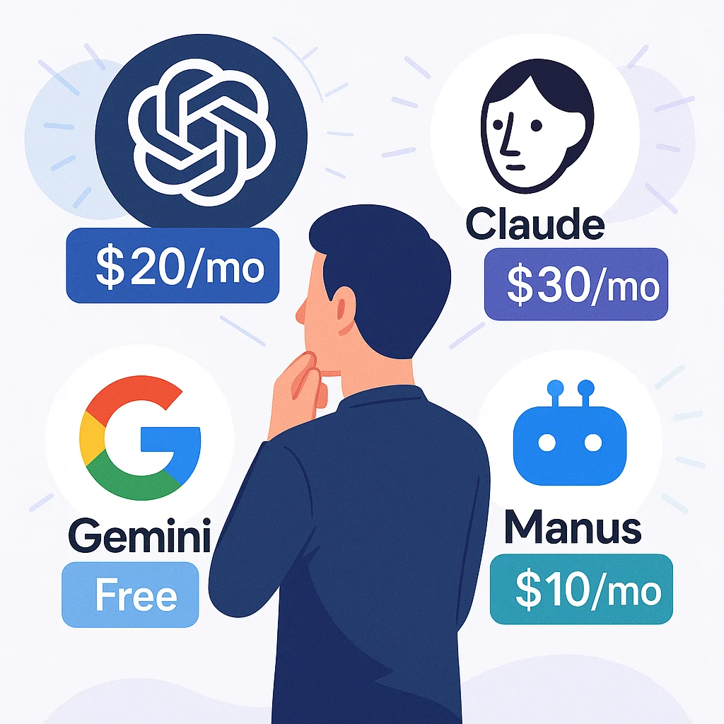 Complete AI Pricing Guide: Manus vs ChatGPT vs Claude AI vs Gemini AI Advandce