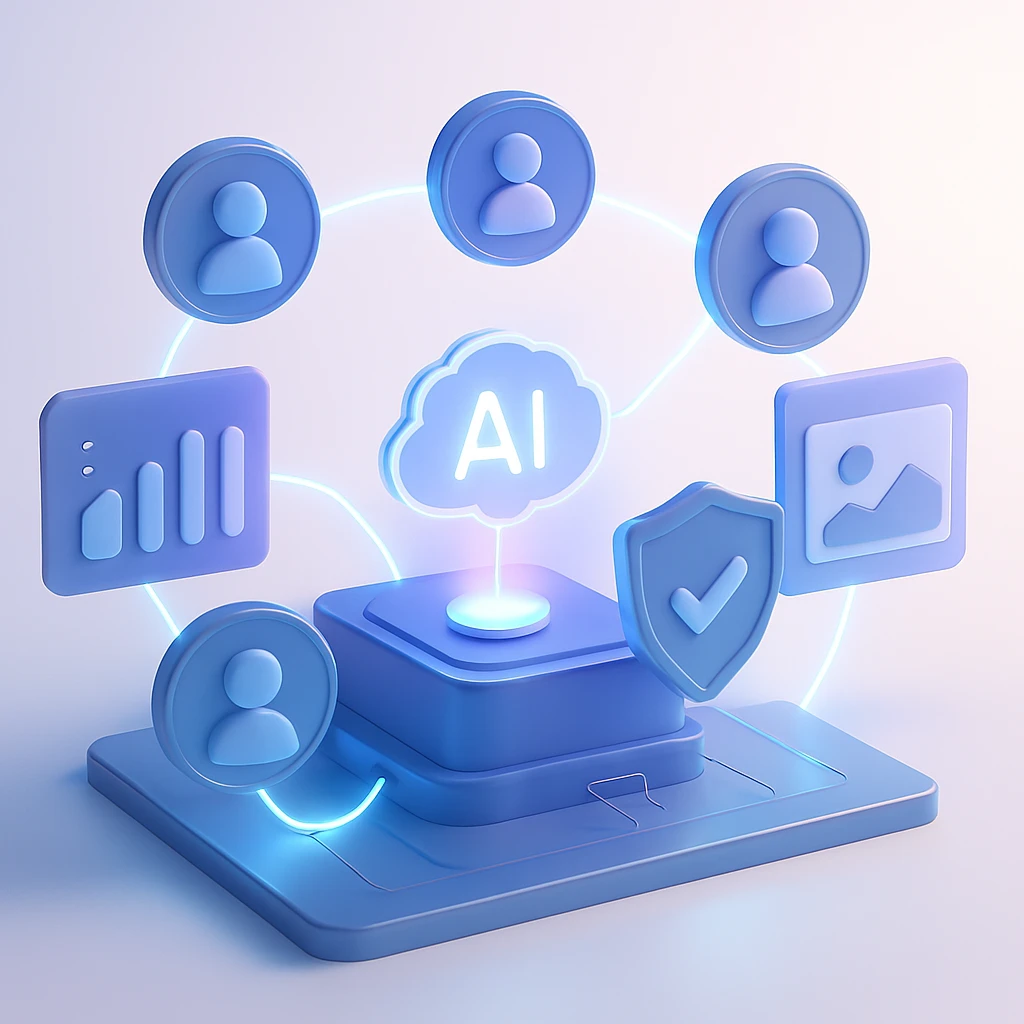 3D isometric scene showing AI driven targeting nodes and privacy shield for Meta Ads 2025