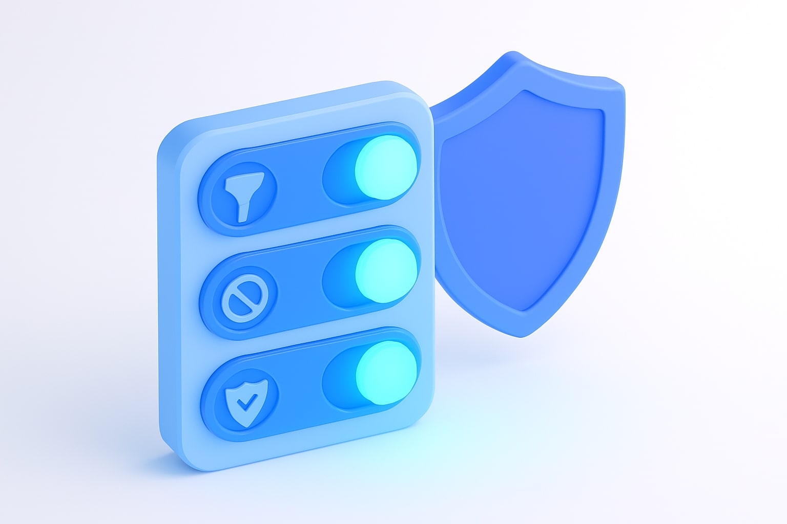 3D control panel with toggles for inventory, block list, and verification