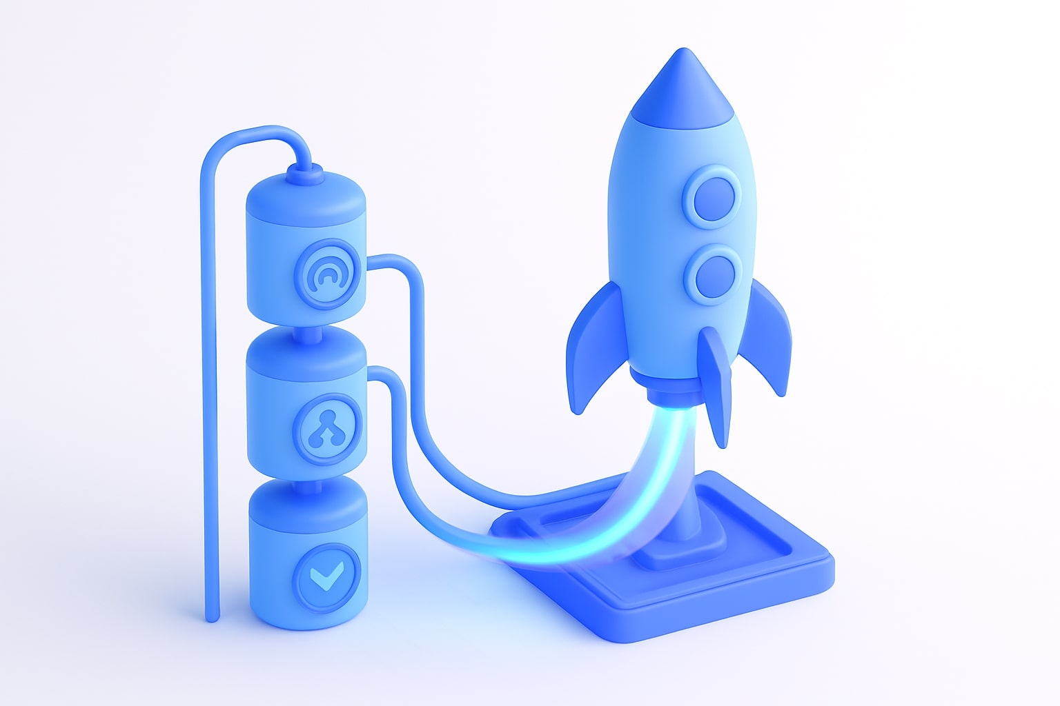 3D rocket powered by signals, structure, and creatives forming a growth curve