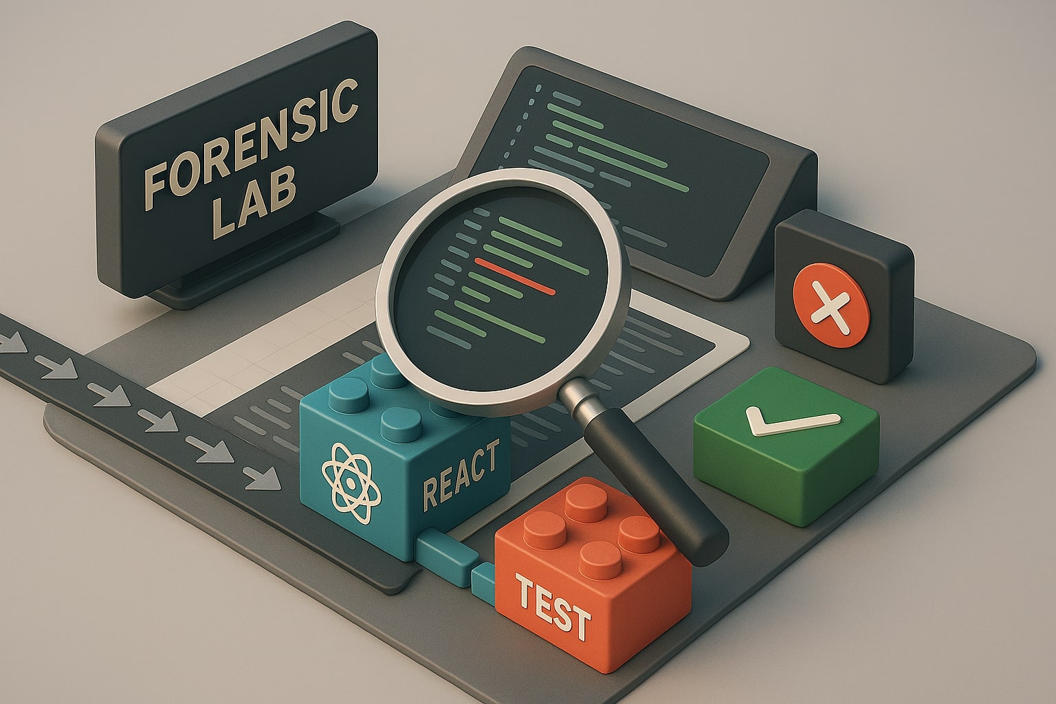 3D isometric forensic debugging of a stack trace with timeline and tests.