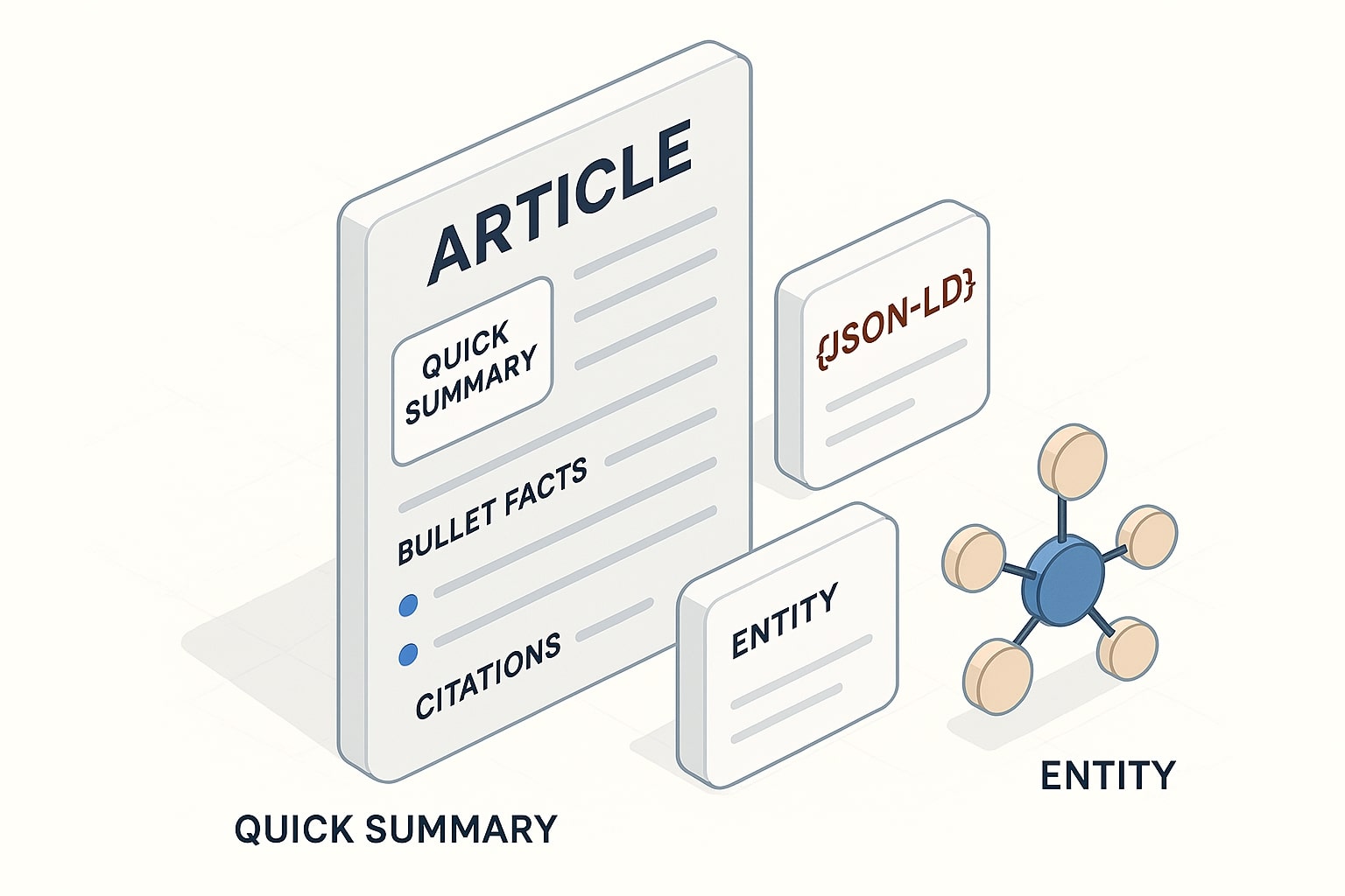 Layout artikel dengan Ringkasan Cepat, fakta poin, dan entitas terhubung