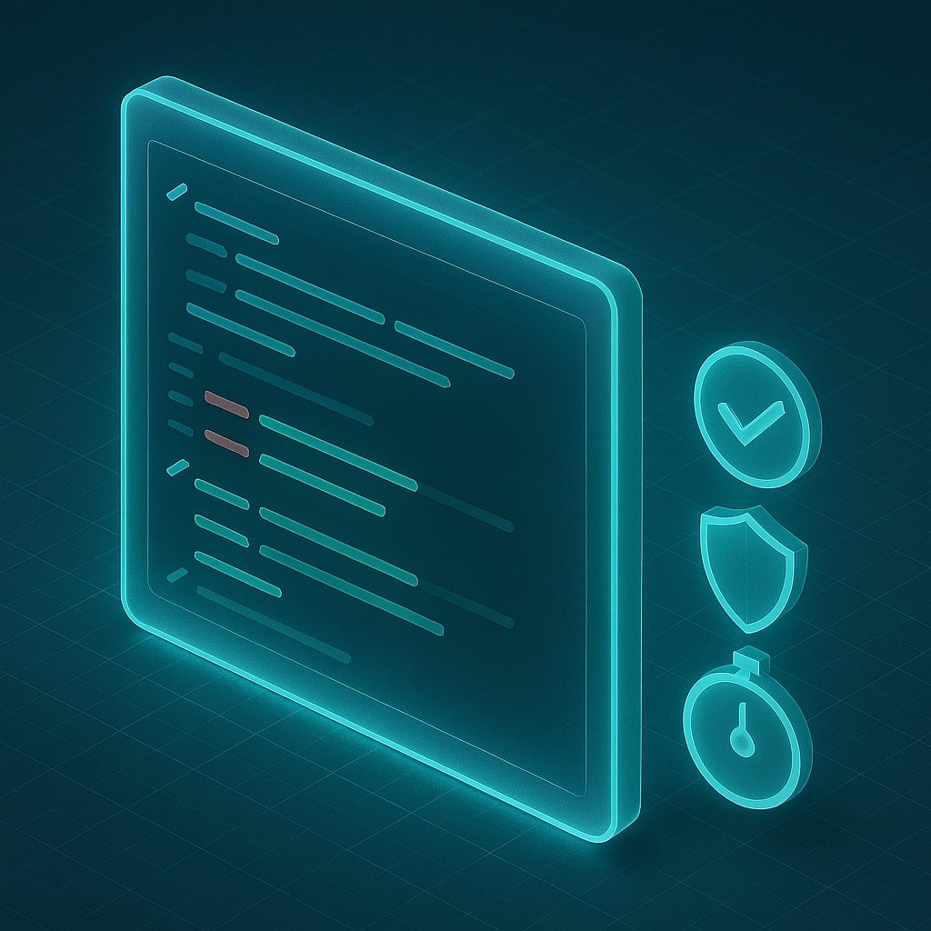 3D isometric evaluation checklist: tests, security, performance.