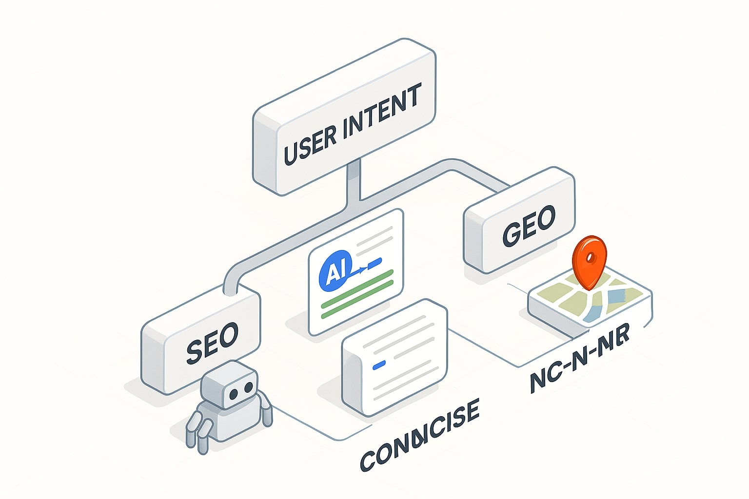 Flowchart niat pengguna menuju SEO, AEO, atau GEO