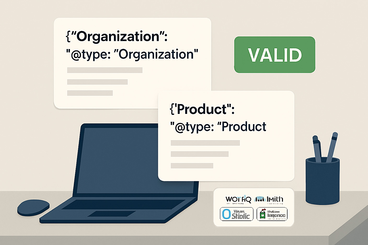 JSON-LD cards for Organization and Product with a valid badge