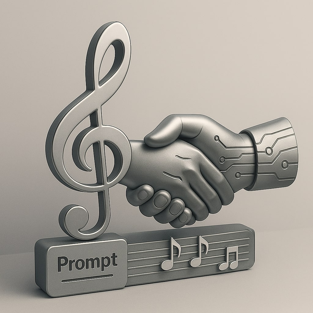 3D handshake between music note and circuit board