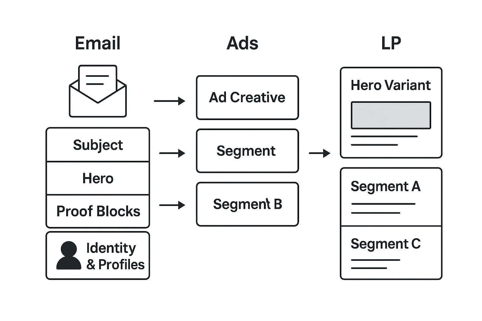tri-panel email ads landing pages playbook with psychographic mapping