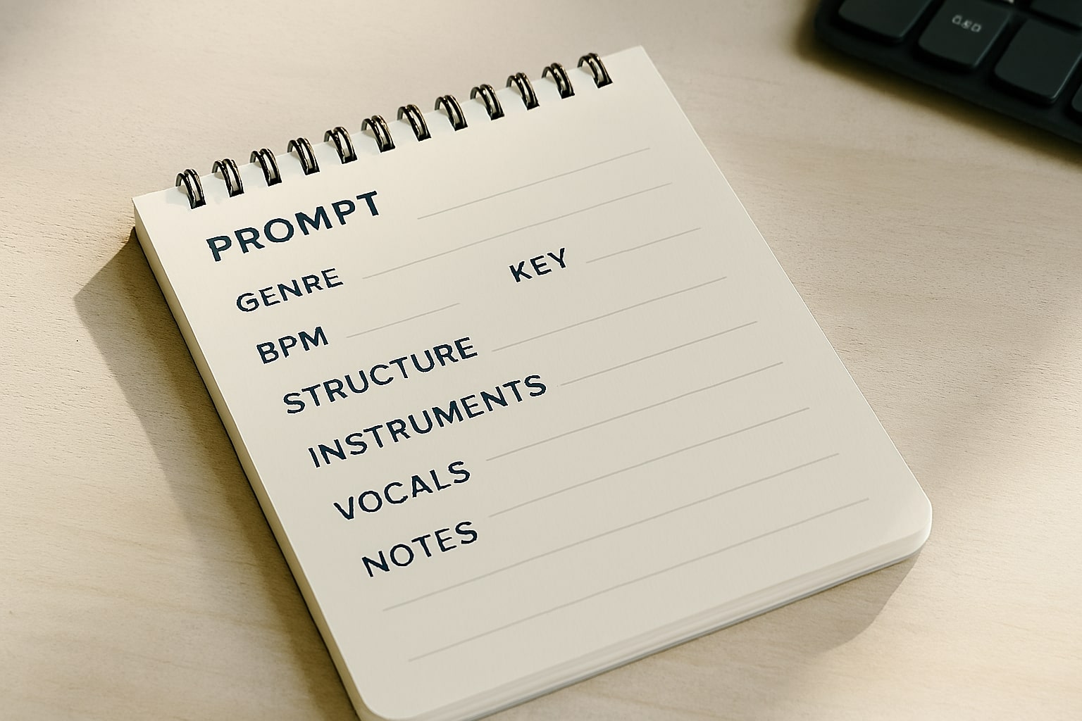 contoh prompt cara membuat musik dengan AI, template genre BPM mood struktur