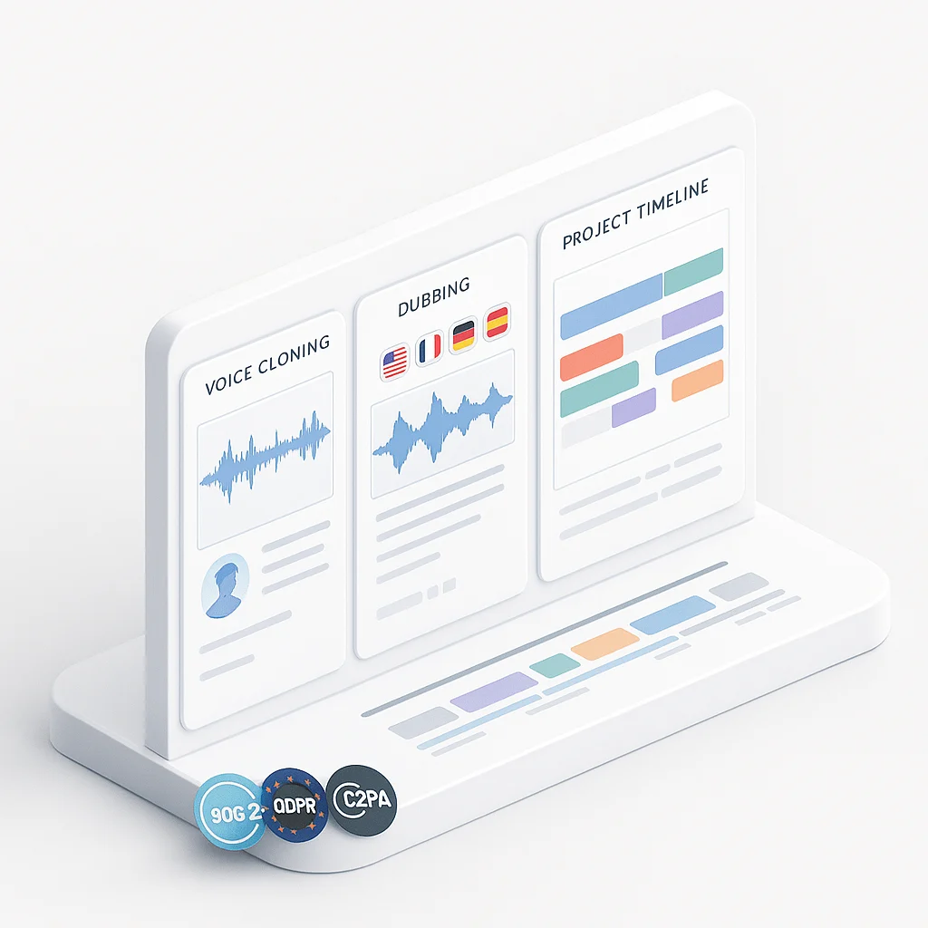 ElevenLabs for Business Voice review with studio dashboard and waveform