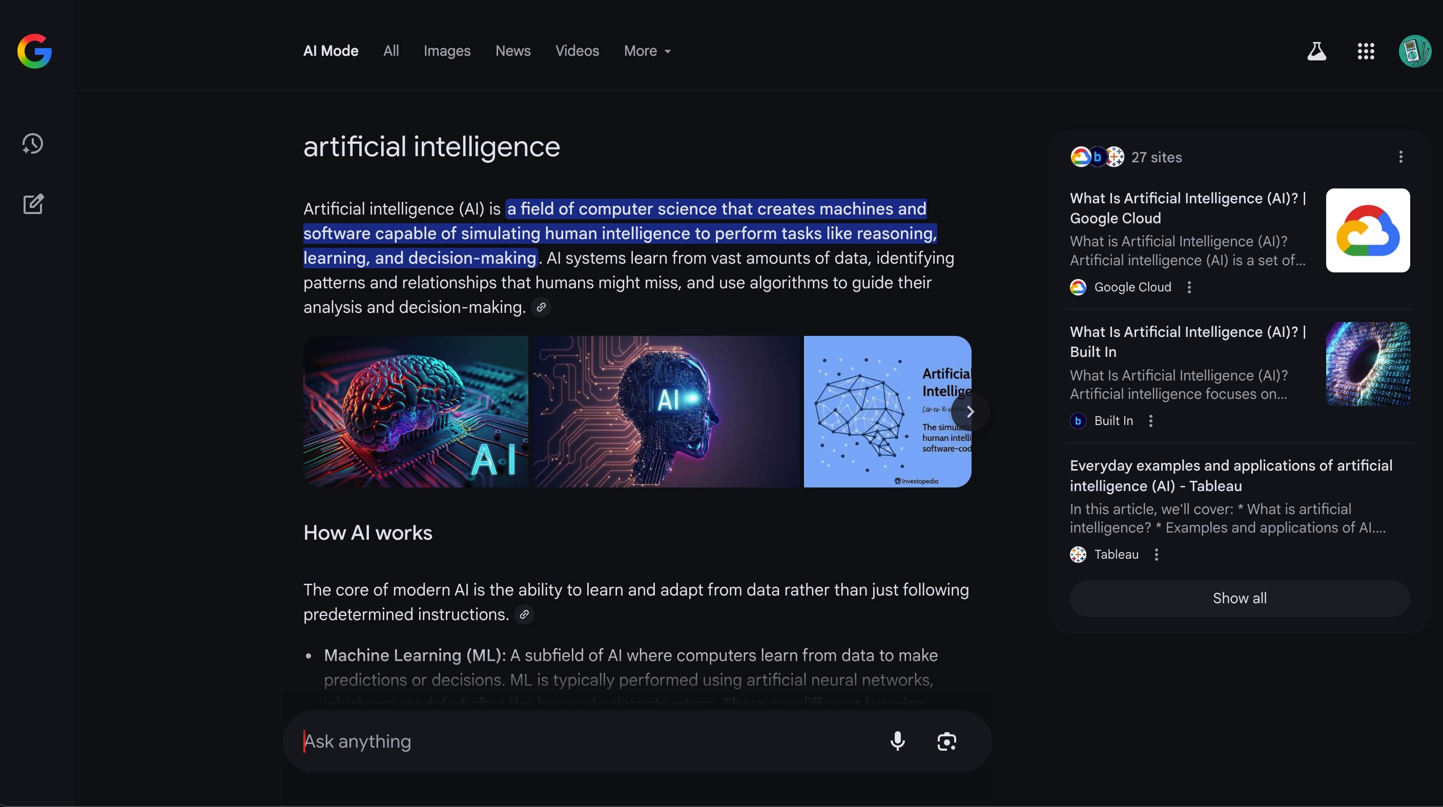 hasil pencarian ai mode google