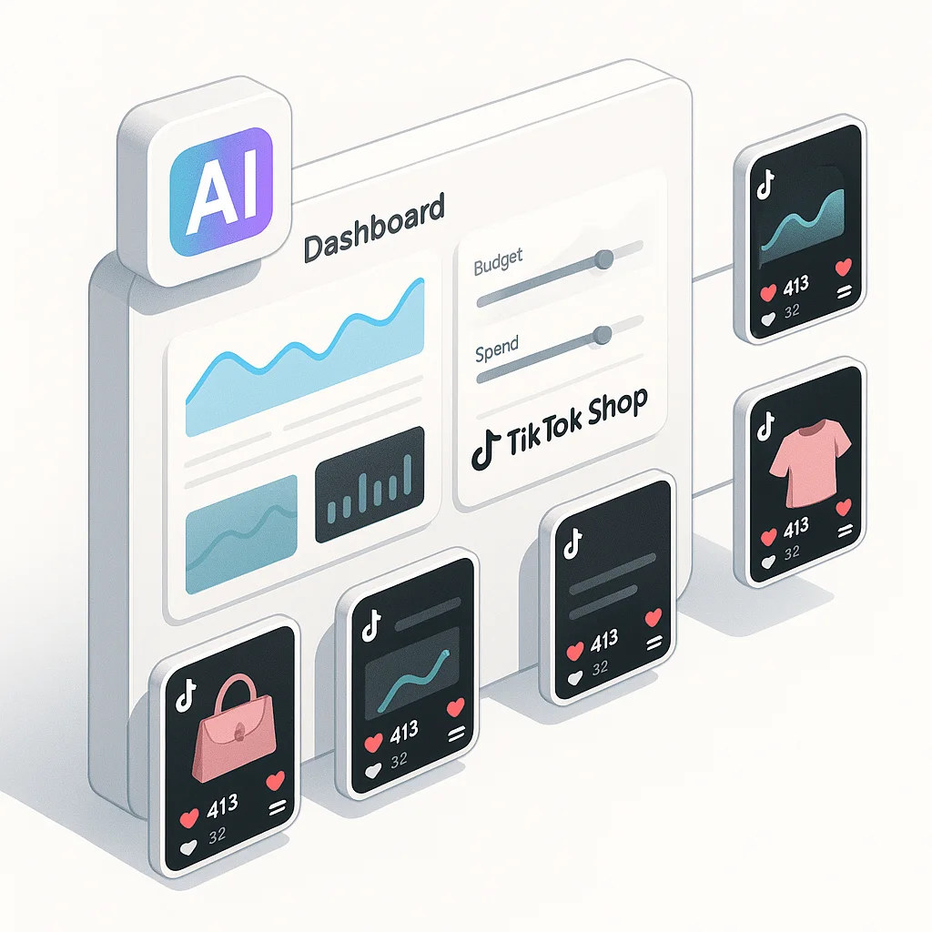 TikTok Shop GMV Max mandate with AI automation dashboard concept