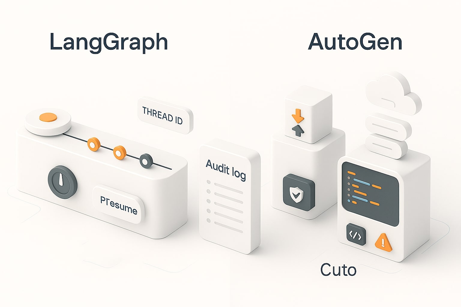 3D split comparison of LangGraph checkpoints vs AutoGen save/load persistence