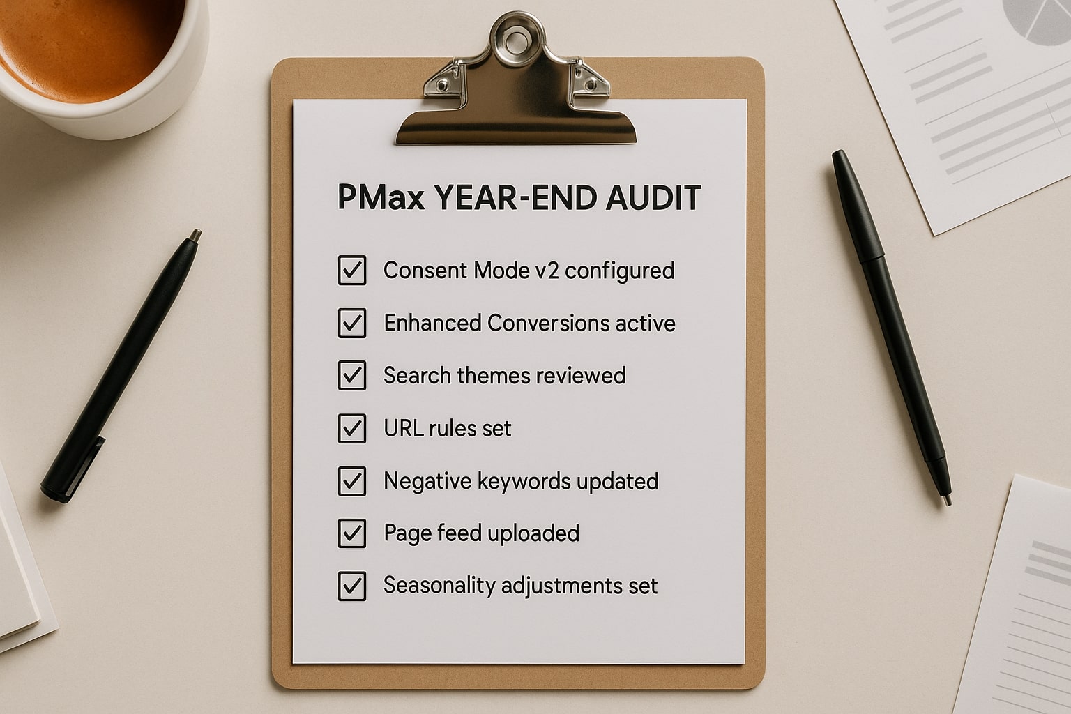 Checklist audit PMax akhir tahun pada papan klip