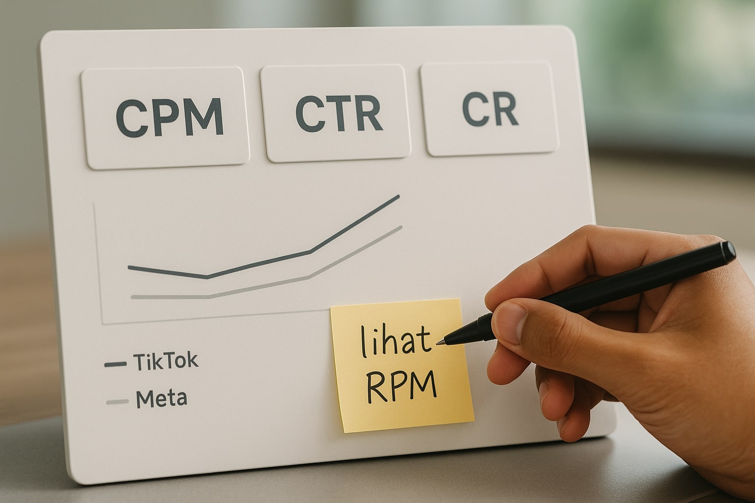 Kartu metrik CPM dan CTR TikTok dan Meta dua ribu dua puluh lima.