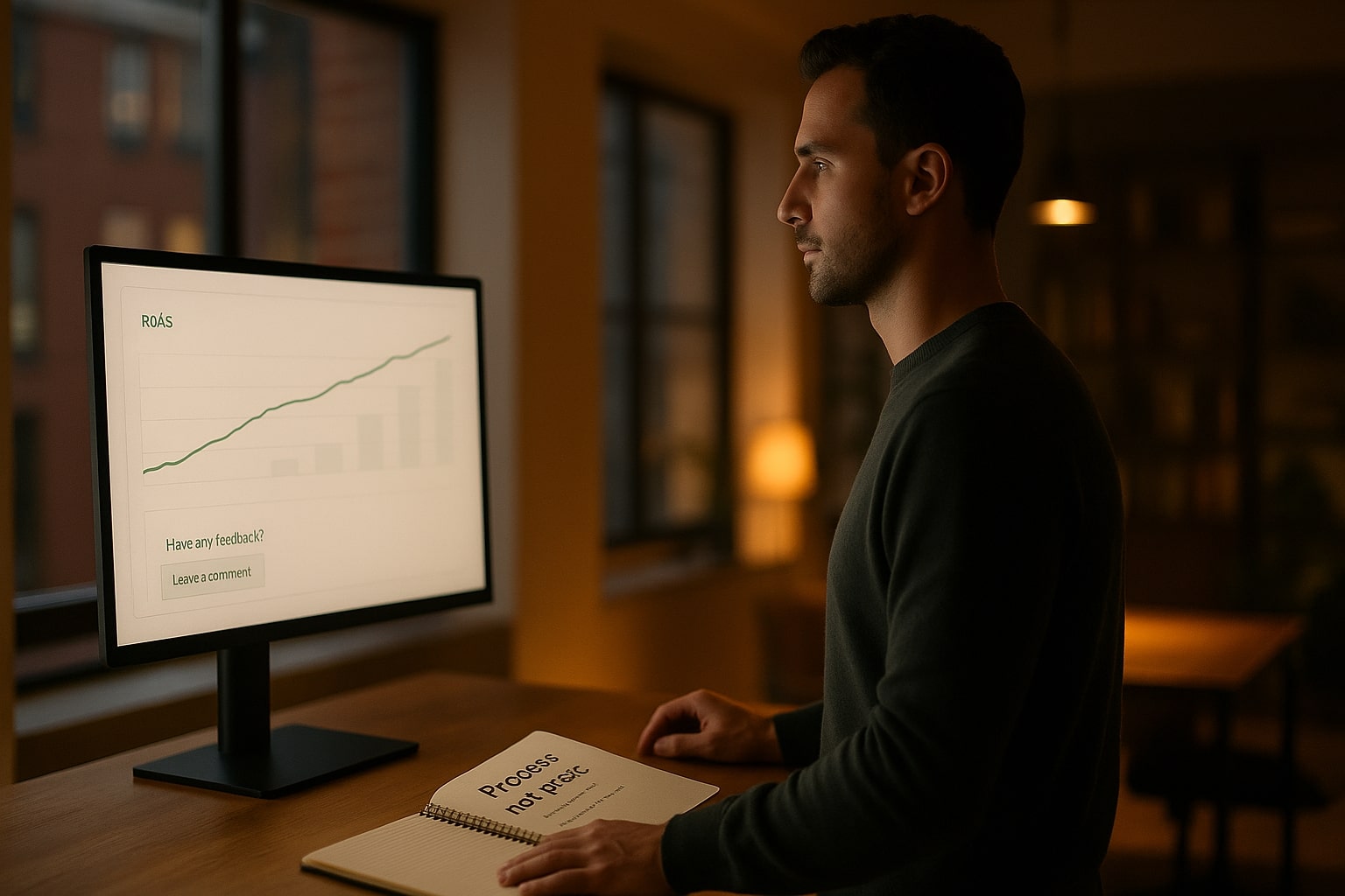Calm closing scene for Q4 Meta scaling, square crop