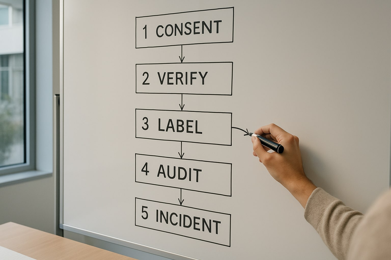 Voice cloning consent workflow on whiteboard