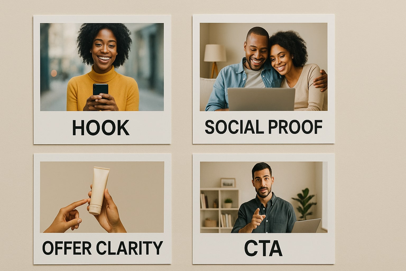 Creative wall of video frames and hooks for Meta ads
