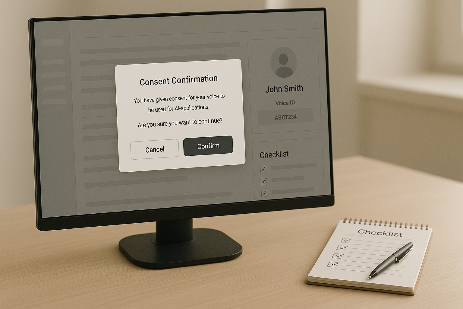 Consent confirmation and voice profile in a clean dashboard