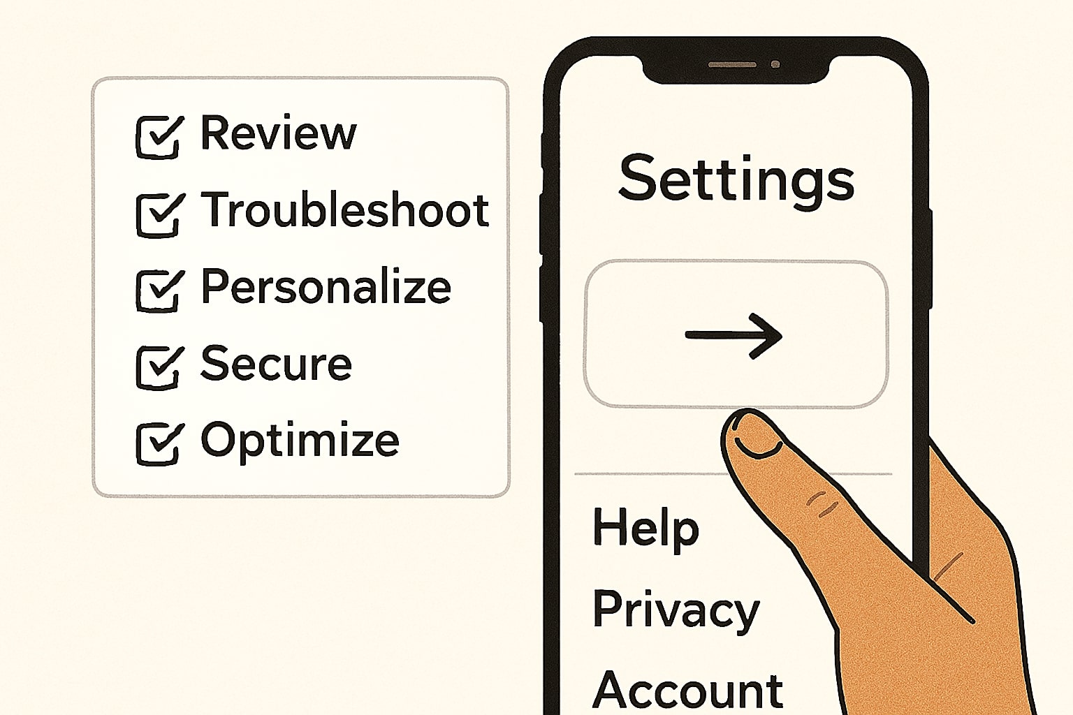 Five step checklist for ads settings on a smartphone.