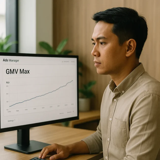 Marketer meninjau dashboard GMV Max untuk migrasi tanpa turun ROAS