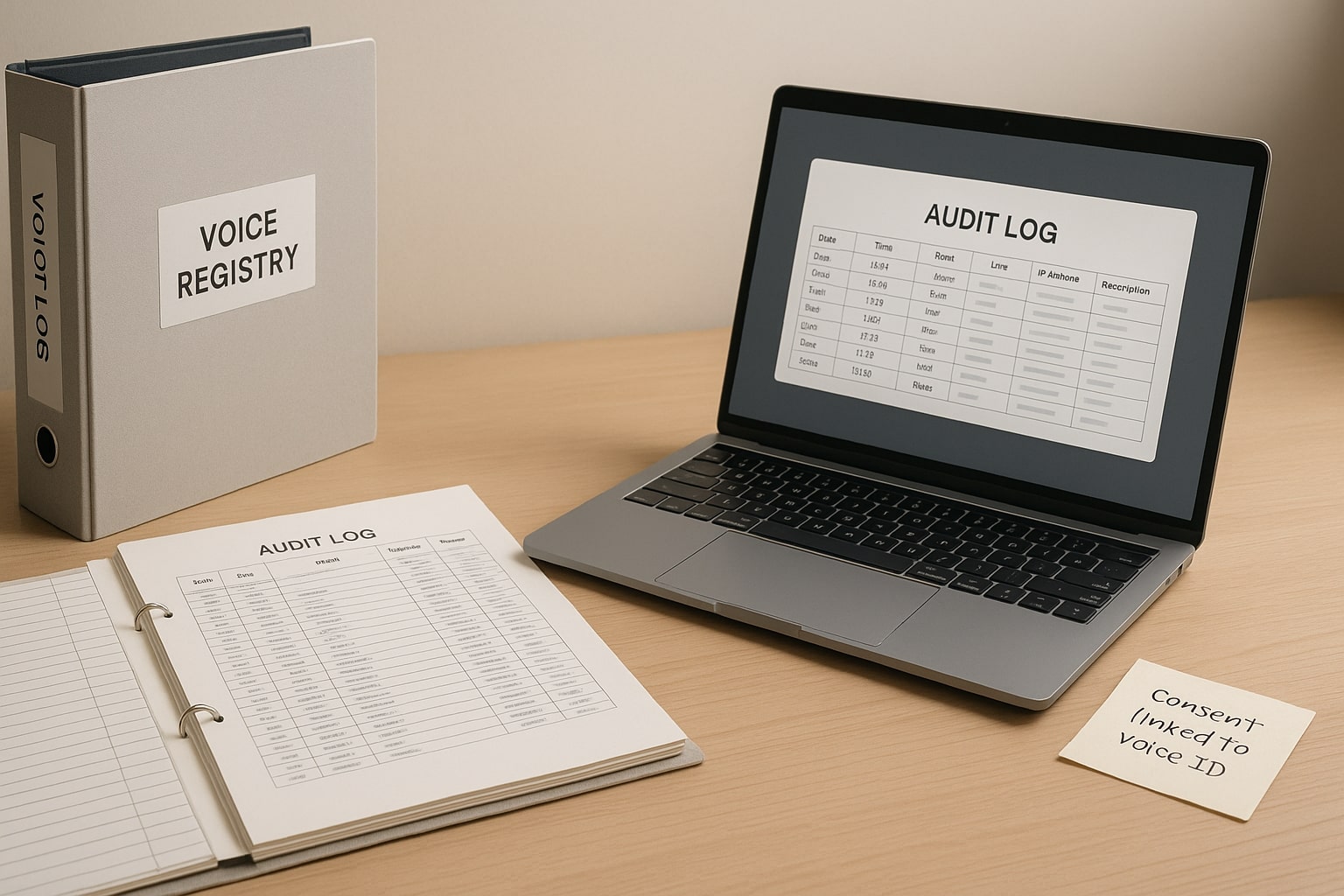 Voice registry and audit log template