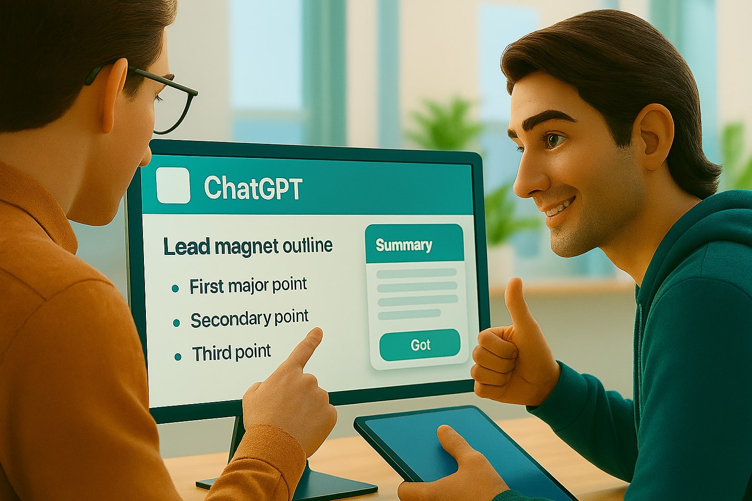 Marketer dan rekan menyusun outline dan brief di antarmuka App