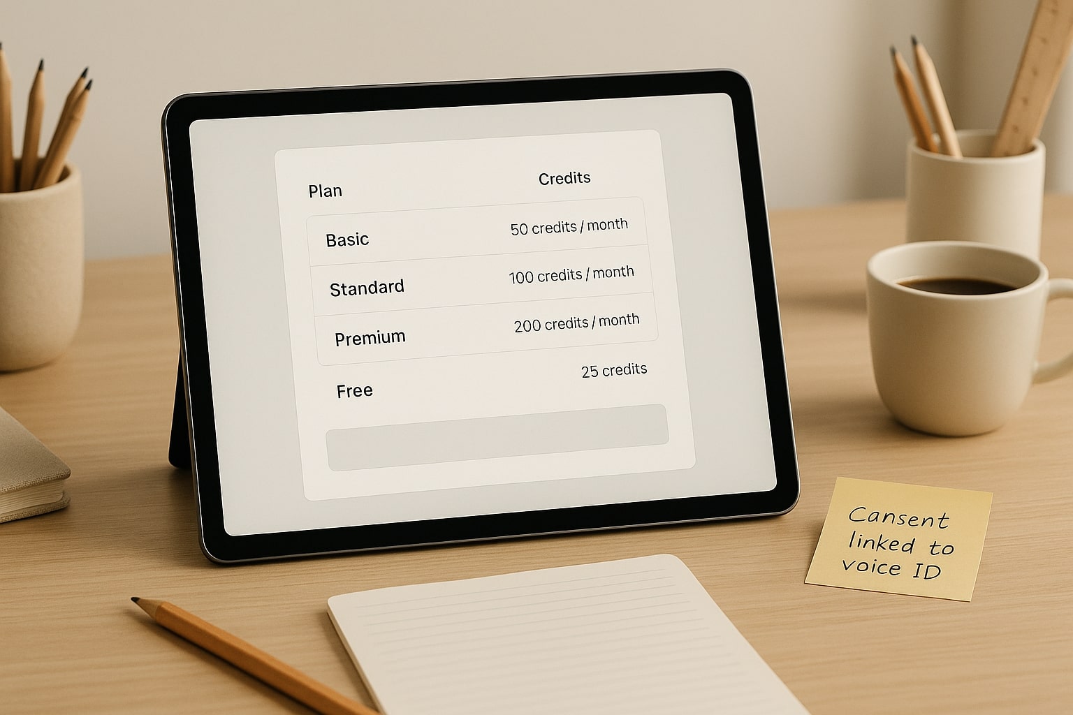 ElevenLabs pricing tiers with consent notes
