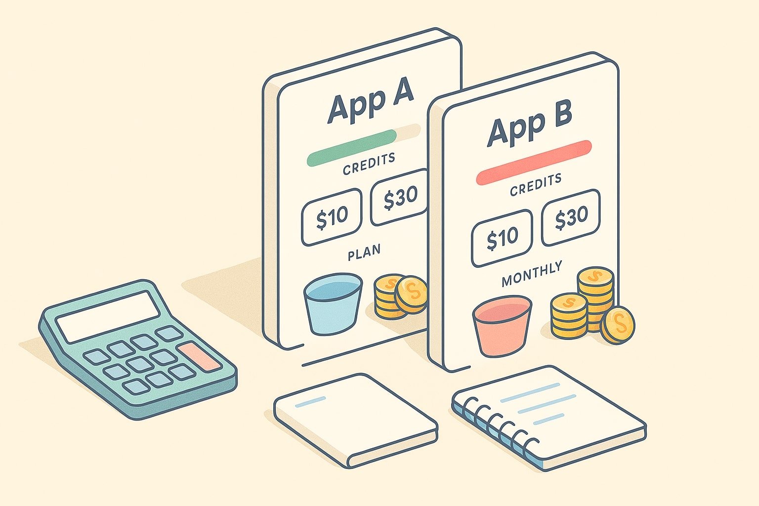 Pricing and monthly credit meters for two AI music apps