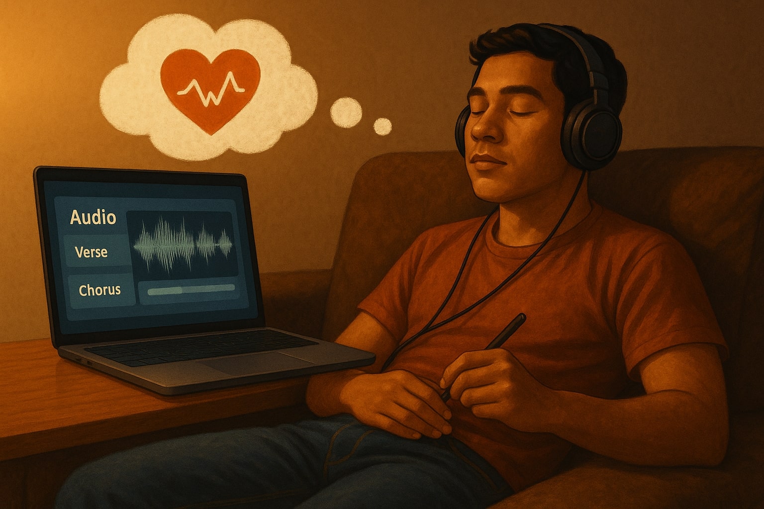 pendengar menganalisis emosi lagu AI dengan mendengarkan vokal dan dinamika