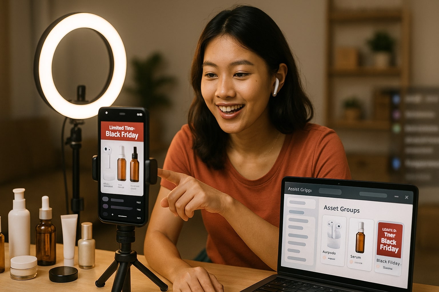 Creator hosting a TikTok live shopping session promoting Black Friday 2025 deals