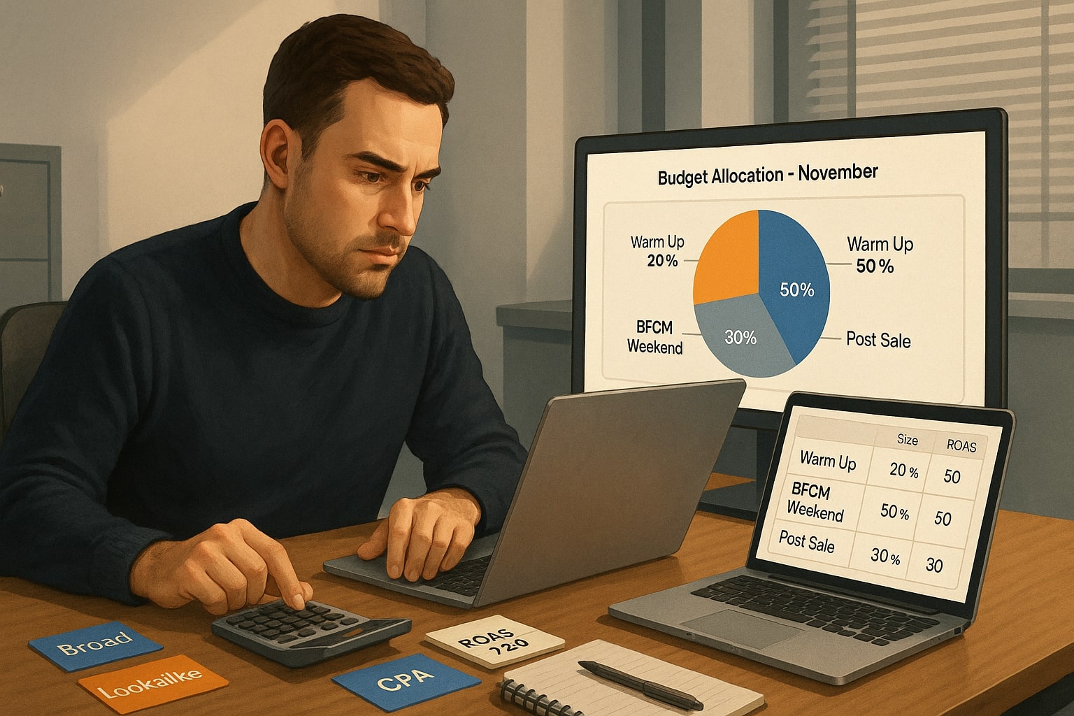 Performance marketer plans Black Friday Meta ads budget and bidding rules for November.