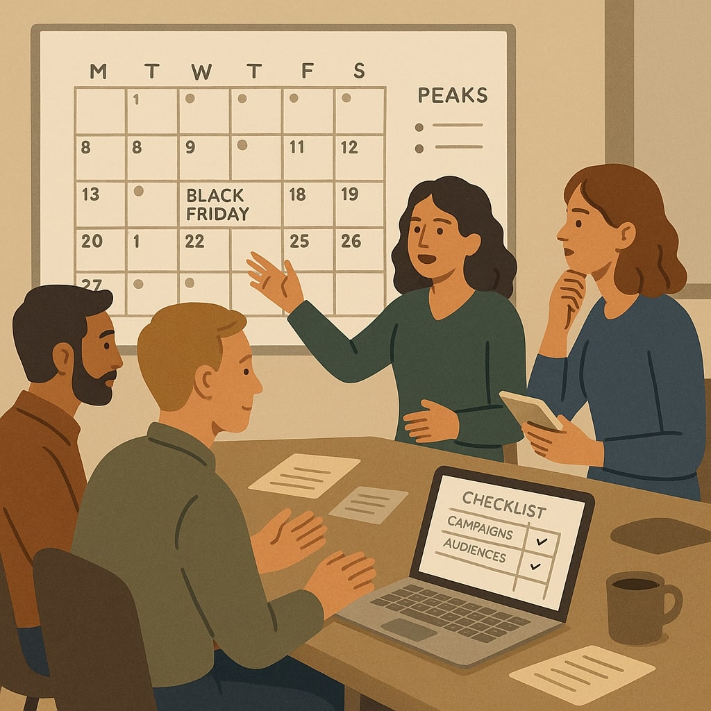 Marketing team reviews Black Friday Meta ads results and updates a reusable checklist system.