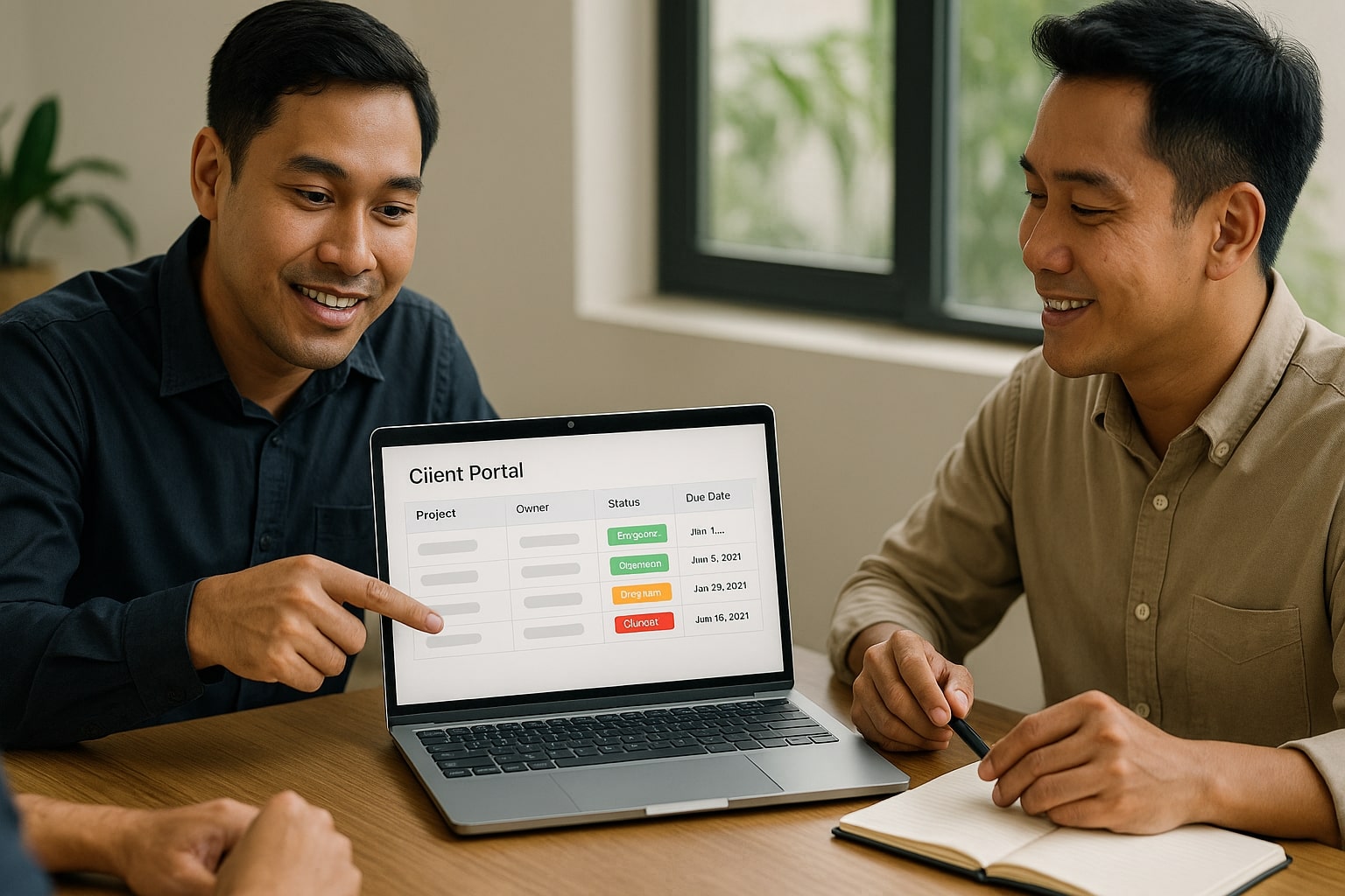 portal klien no code dengan status proyek dan unggahan berkas