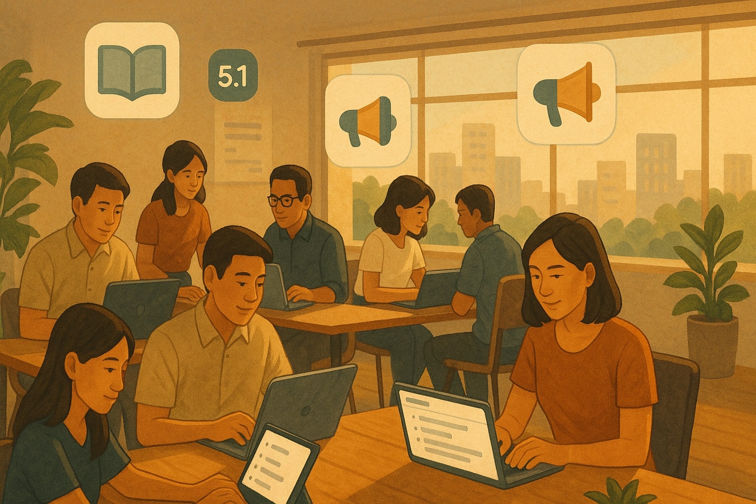 Berbagai profesional memakai GPT-5.1 untuk kerja, belajar, dan bisnis di ruang kerja bersama