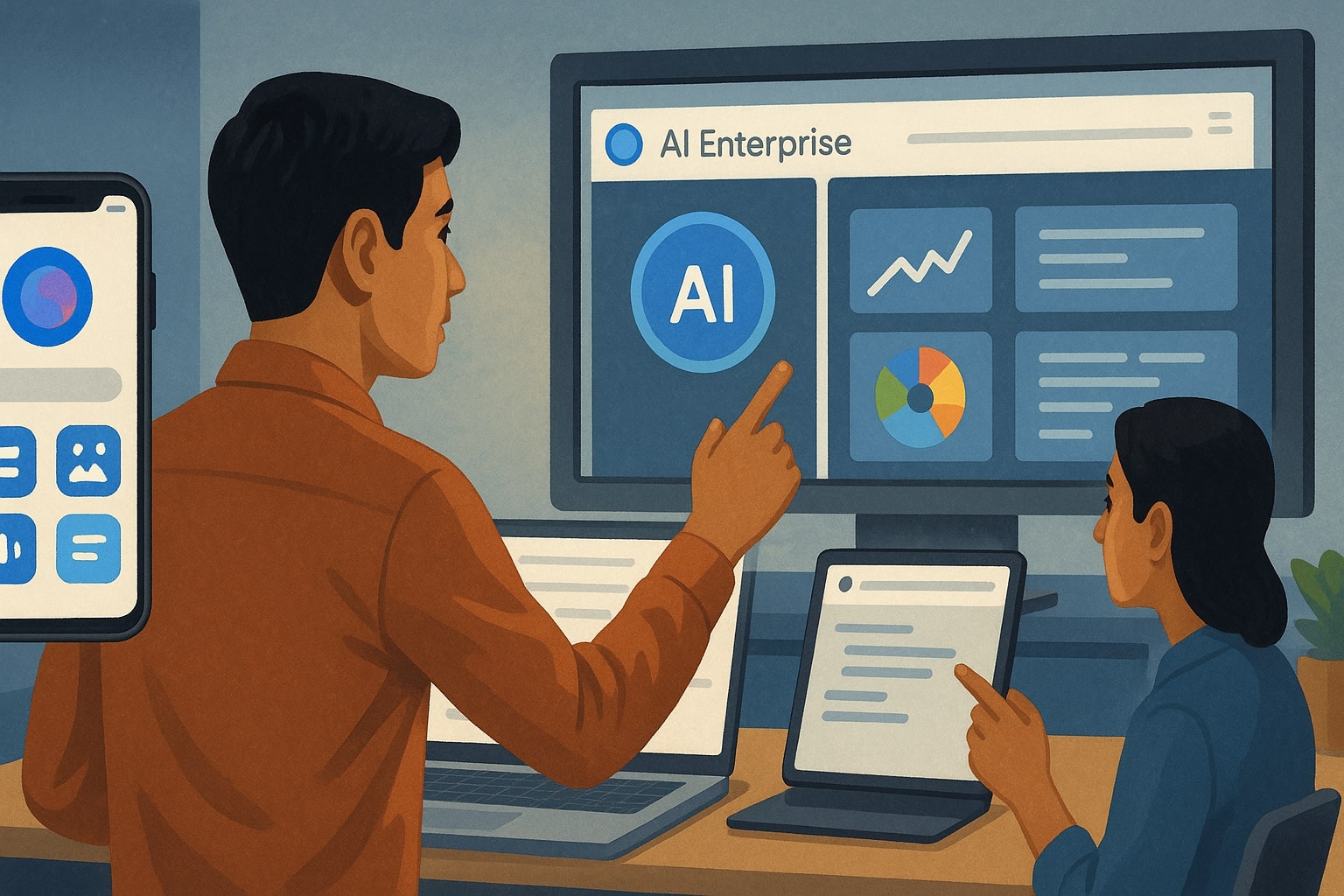 Ilustrasi ekosistem Google Gemini 3 di Search, aplikasi, dan enterprise.