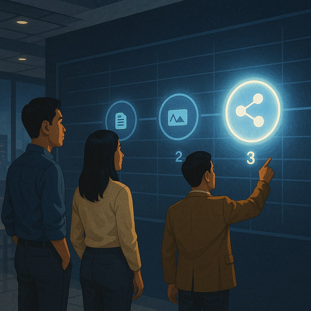 Ilustrasi evolusi dari Gemini 1 hingga Gemini 3 di depan tim teknologi.