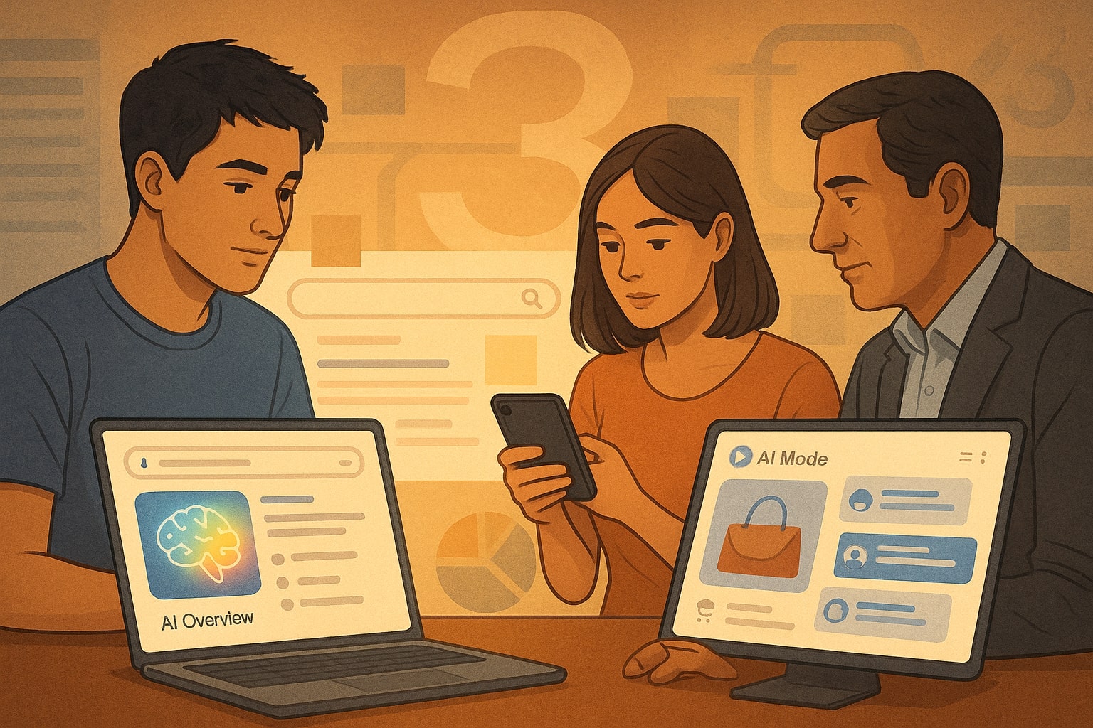 Different users interacting with AI enhanced search results powered by Gemini 3.