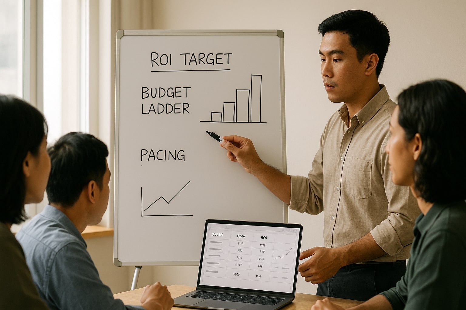 Budget ladder and ROI guardrails for GMV Max 11.11