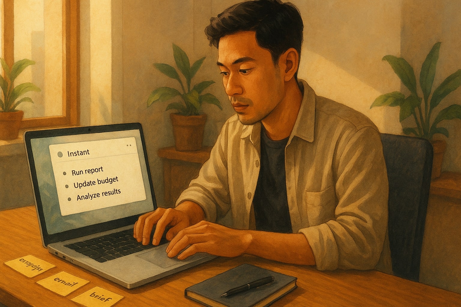 Profesional muda menggunakan mode GPT-5.1 Instant di ChatGPT untuk kerja cepat