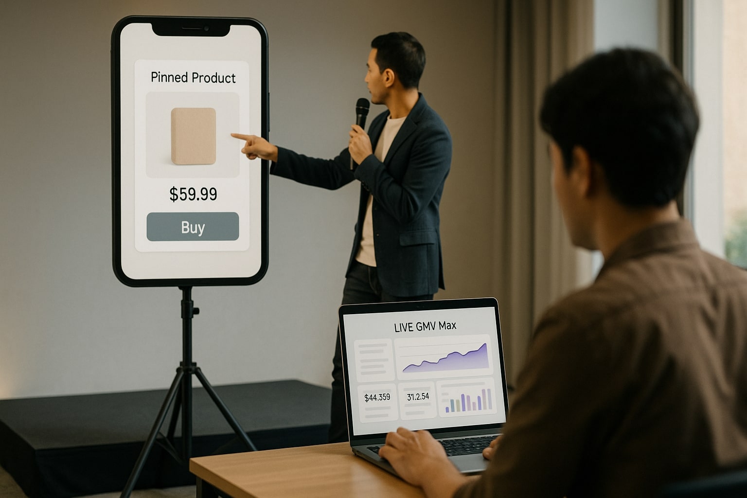 Host runs a timed product drop while LIVE GMV Max pushes traffic