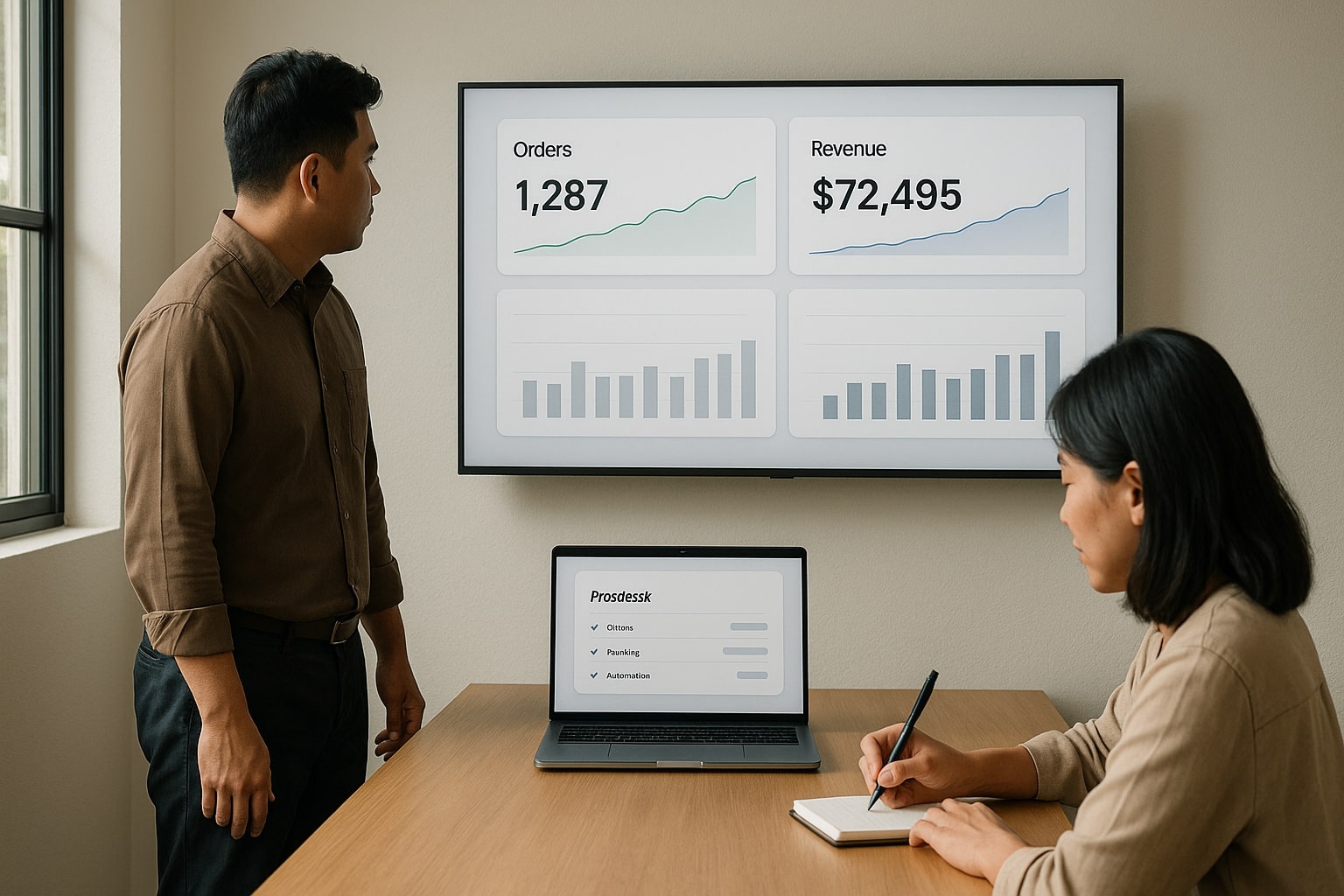 dashboard operasional no code dengan kartu metrik dan grafik garis