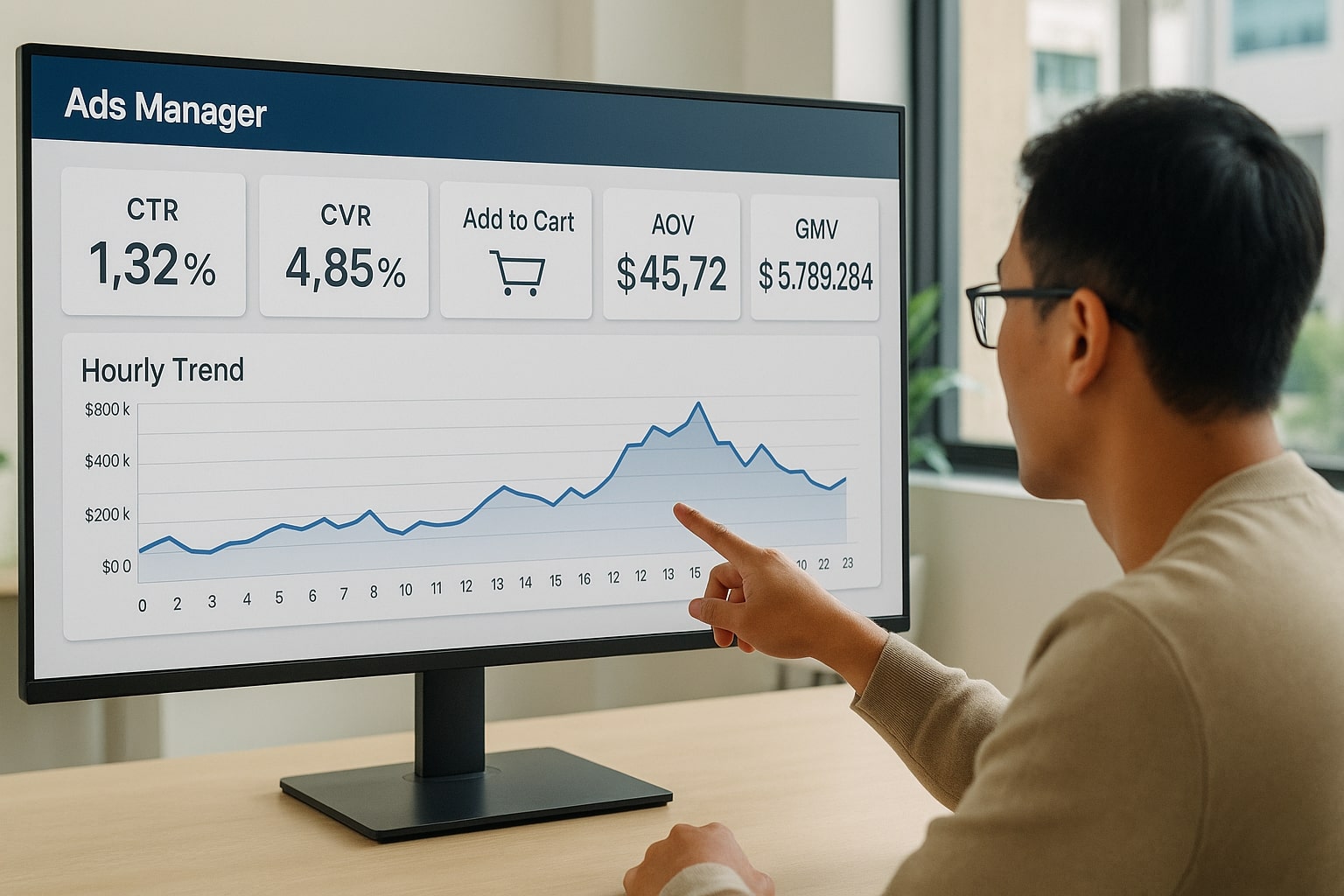 Panel pelaporan KPI Shop Ads untuk diagnosa cepat 11.11.
