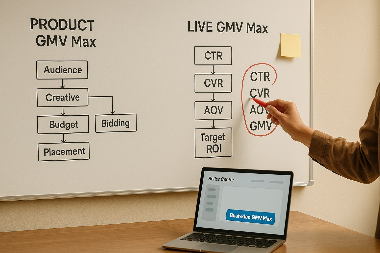 Struktur kampanye Product dan LIVE GMV Max dengan KPI inti 11.11.