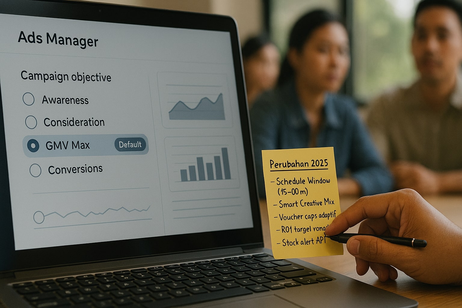 Tampilan GMV Max sebagai kampanye default dengan catatan perubahan 2025.