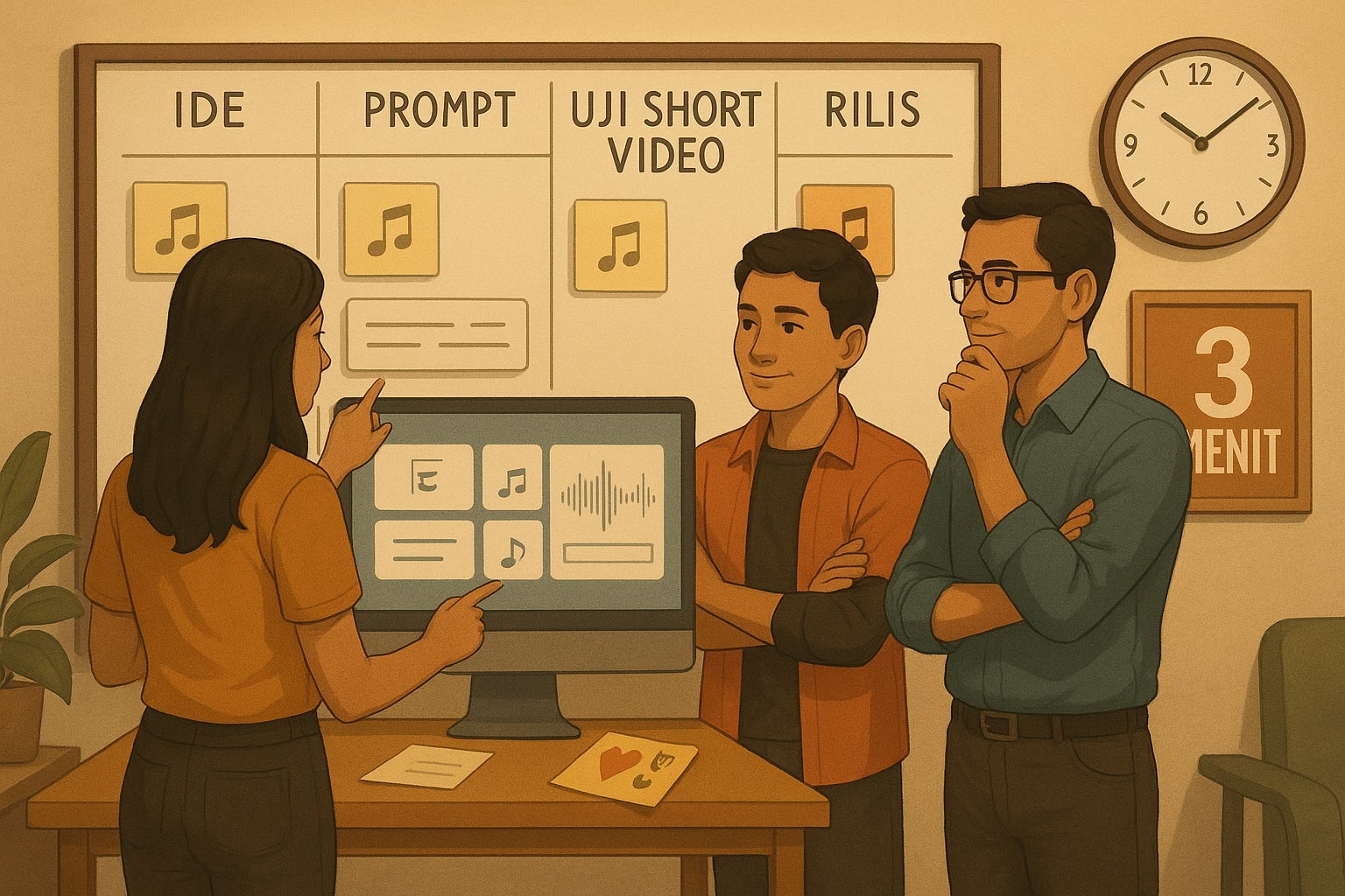 tim kreator menyusun workflow lagu viral tiga menit di papan kanban