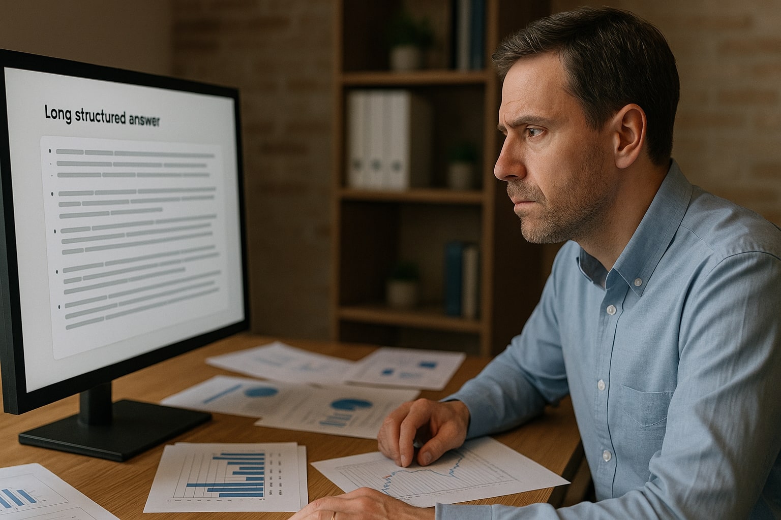 Analyst reviewing a long structured response from ChatGPT Thinking mode