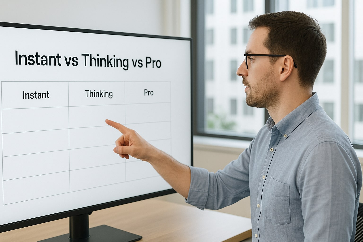 Comparison table for GPT-5.2 Instant vs Thinking vs Pro on a monitor