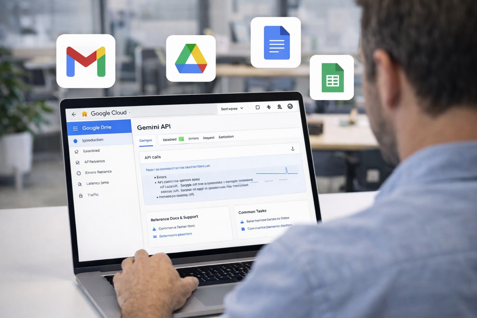 Engineer mengerjakan integrasi Gemini API dengan ekosistem Google Workspace dan Google Cloud