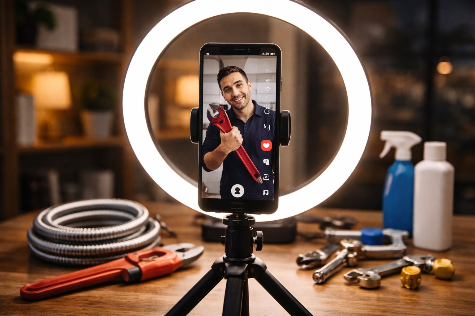 Kreator konten merekam video TikTok Ads dengan produk di depan kamera